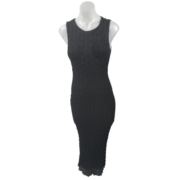 Isalis Black Textured Cable Knit Sleeveless Stretch Midi Bodycon Tank Dress Sz S - Picture 1 of 5